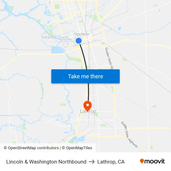 Lincoln & Washington Northbound to Lathrop, CA map