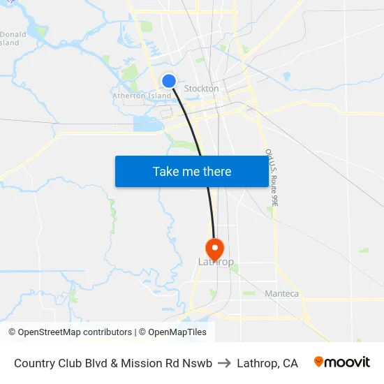 Country Club Blvd & Mission Rd Nswb to Lathrop, CA map
