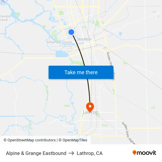 Alpine & Grange Eastbound to Lathrop, CA map