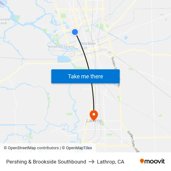 Pershing & Brookside Southbound to Lathrop, CA map