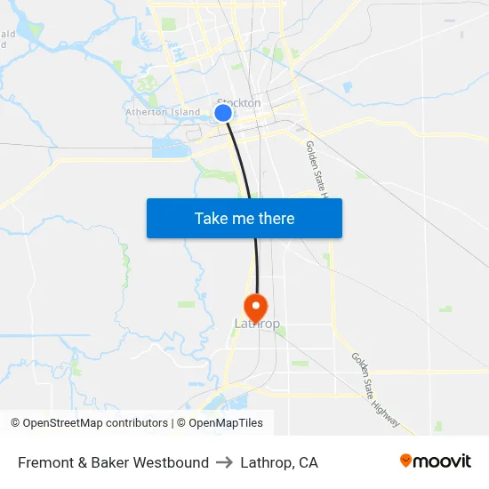 Fremont & Baker Westbound to Lathrop, CA map