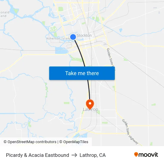Picardy & Acacia Eastbound to Lathrop, CA map