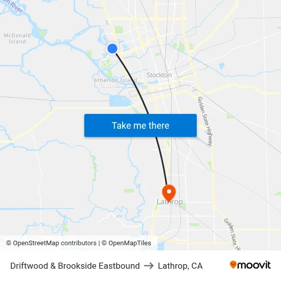Driftwood & Brookside Eastbound to Lathrop, CA map
