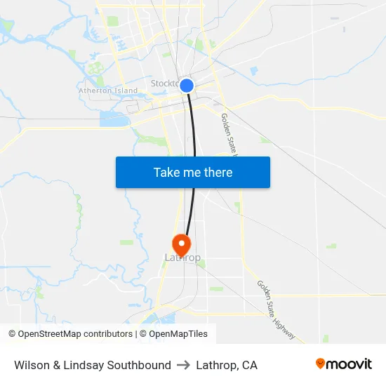 Wilson & Lindsay Southbound to Lathrop, CA map