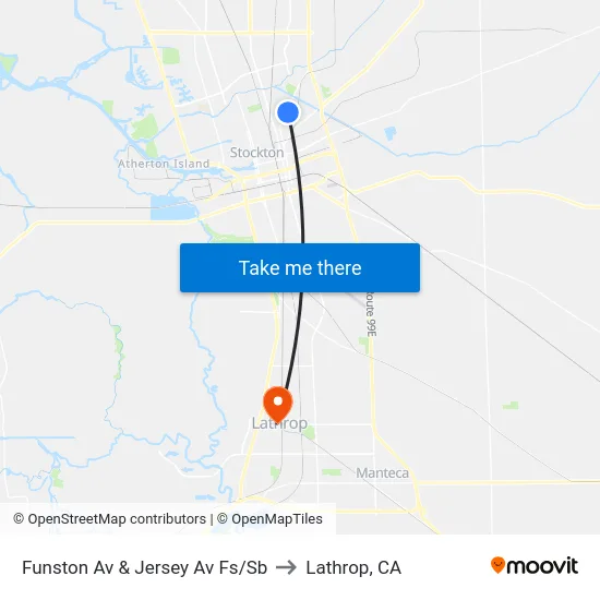 Funston Av & Jersey Av Fs/Sb to Lathrop, CA map