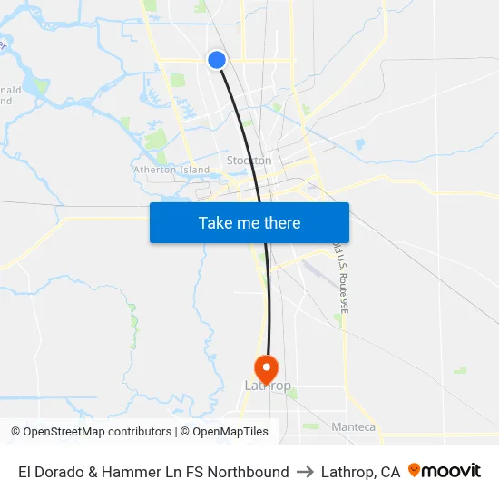El Dorado & Hammer Ln FS Northbound to Lathrop, CA map