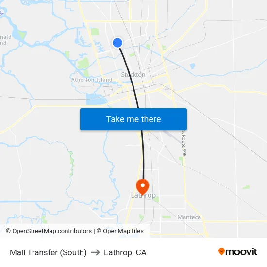 Mall Transfer (South) to Lathrop, CA map