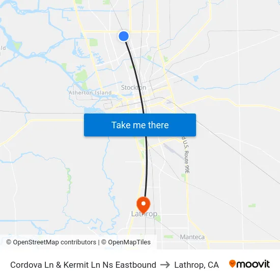 Cordova Ln & Kermit Ln Ns Eastbound to Lathrop, CA map