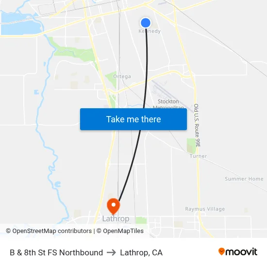 B & 8th St FS Northbound to Lathrop, CA map