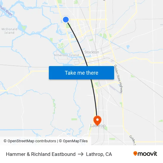 Hammer & Richland Eastbound to Lathrop, CA map
