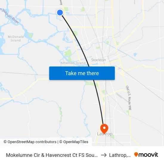 Mokelumne Cir & Havencrest Ct FS Southbound to Lathrop, CA map