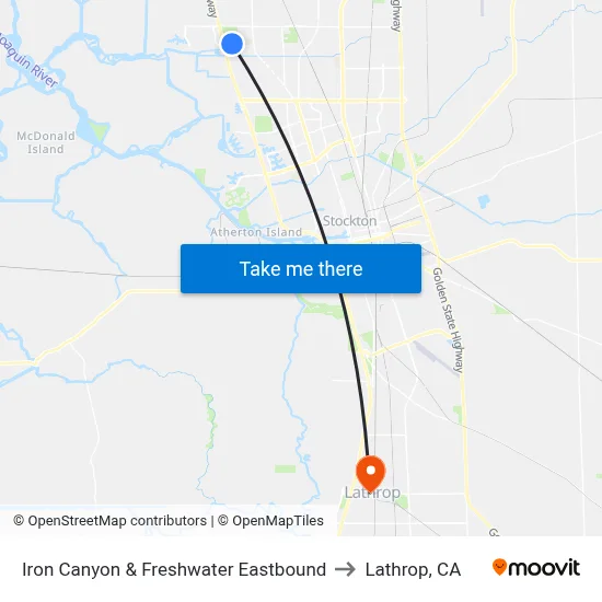 Iron Canyon & Freshwater Eastbound to Lathrop, CA map