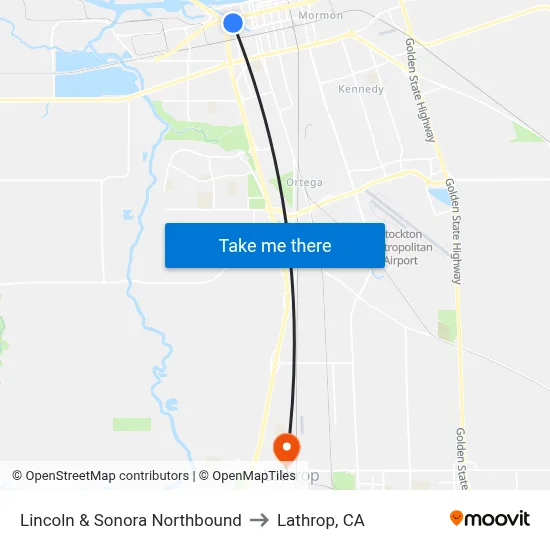 Lincoln & Sonora Northbound to Lathrop, CA map