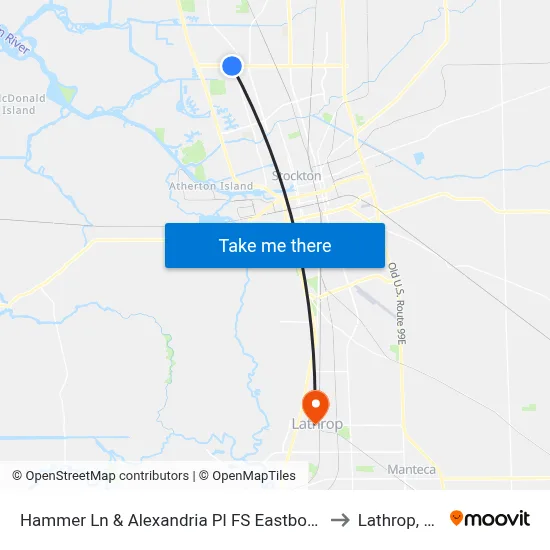 Hammer Ln & Alexandria Pl FS Eastbound to Lathrop, CA map