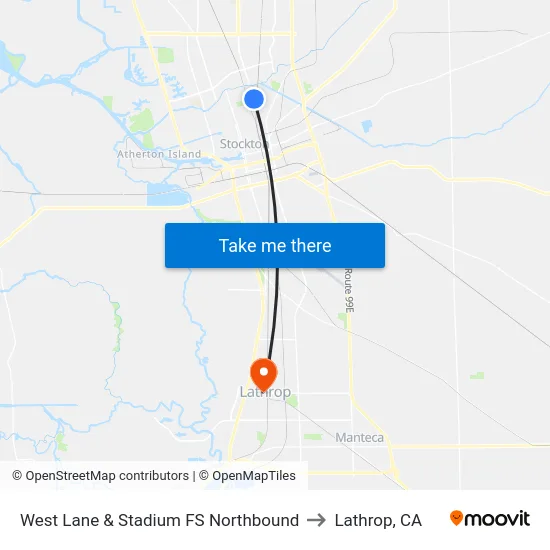West Lane & Stadium FS Northbound to Lathrop, CA map