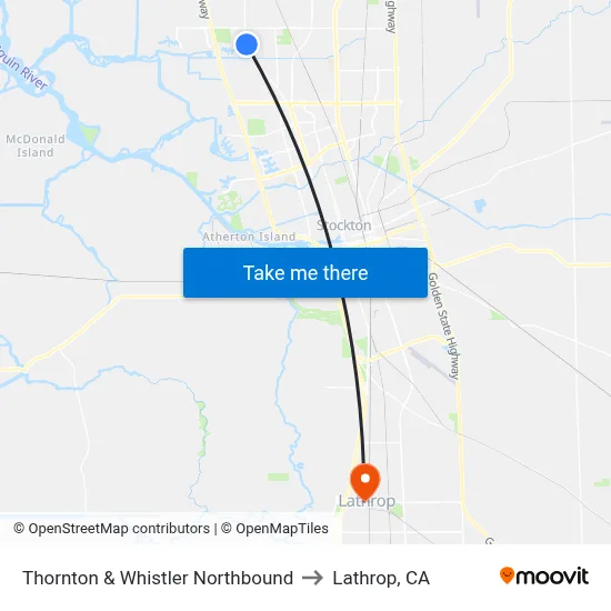 Thornton & Whistler Northbound to Lathrop, CA map