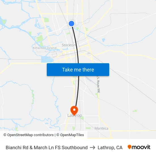Bianchi Rd & March Ln FS Southbound to Lathrop, CA map
