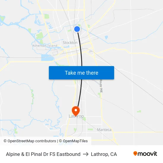 Alpine & El Pinal Dr FS Eastbound to Lathrop, CA map