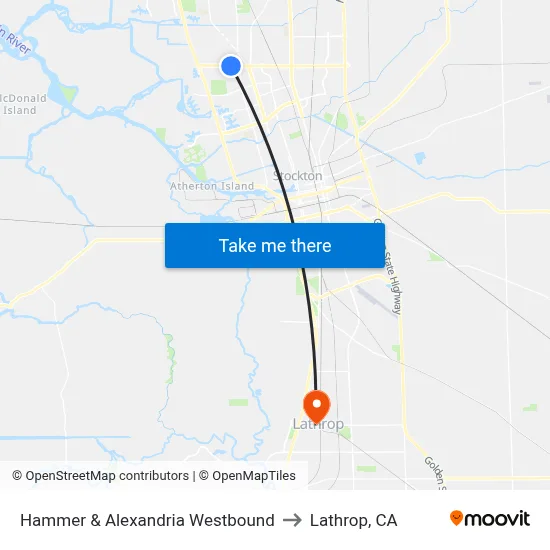 Hammer & Alexandria Westbound to Lathrop, CA map