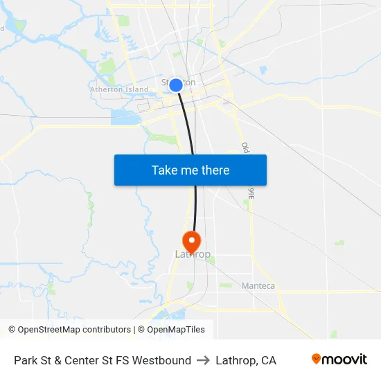 Park St & Center St FS Westbound to Lathrop, CA map