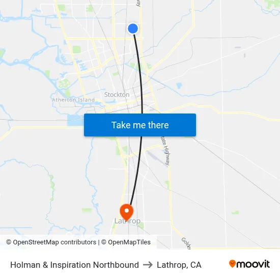 Holman & Inspiration Northbound to Lathrop, CA map