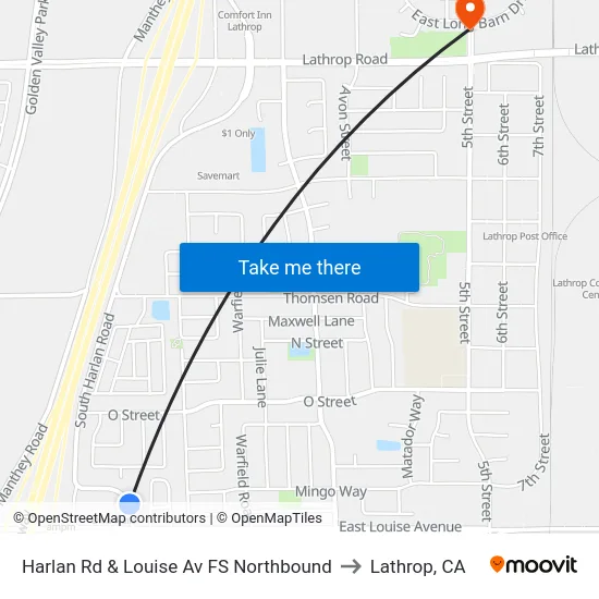 Harlan Rd & Louise Av FS Northbound to Lathrop, CA map