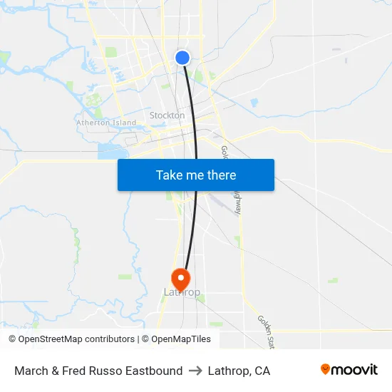 March & Fred Russo Eastbound to Lathrop, CA map