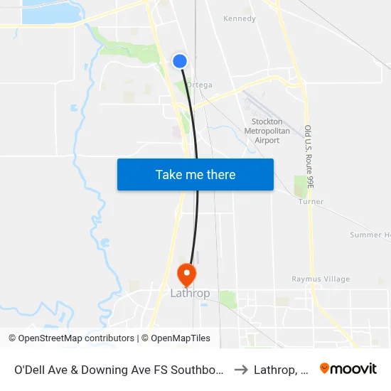O'Dell Ave & Downing Ave FS Southbound to Lathrop, CA map