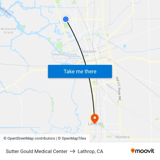 Sutter Gould Medical Center to Lathrop, CA map
