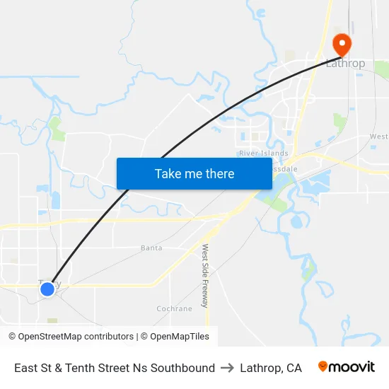 East St & Tenth Street Ns Southbound to Lathrop, CA map