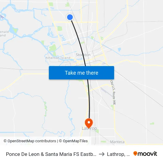 Ponce De Leon & Santa Maria FS Eastbound to Lathrop, CA map