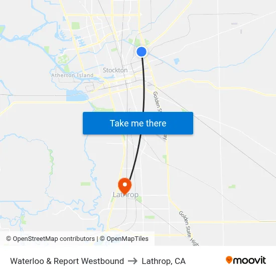 Waterloo & Report Westbound to Lathrop, CA map
