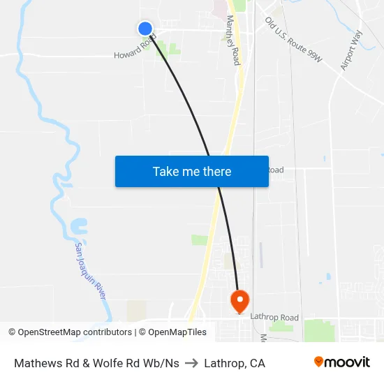 Mathews Rd & Wolfe Rd Wb/Ns to Lathrop, CA map