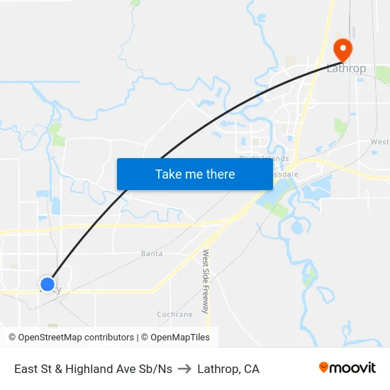 East St & Highland Ave Sb/Ns to Lathrop, CA map