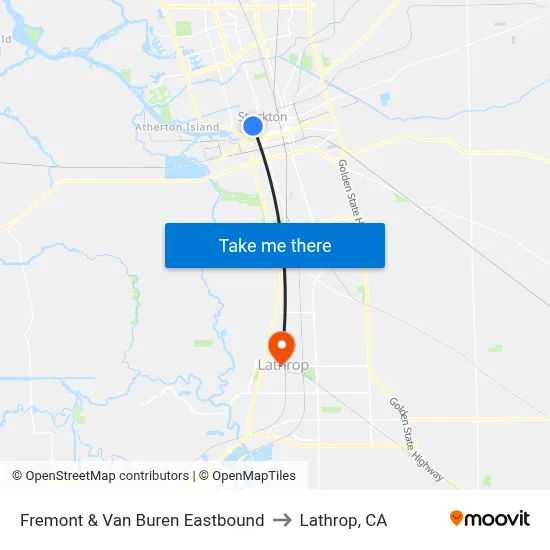 Fremont & Van Buren Eastbound to Lathrop, CA map