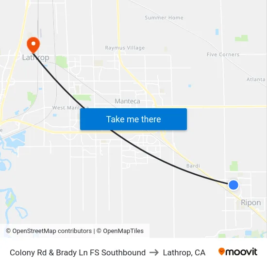 Colony Rd & Brady Ln FS Southbound to Lathrop, CA map