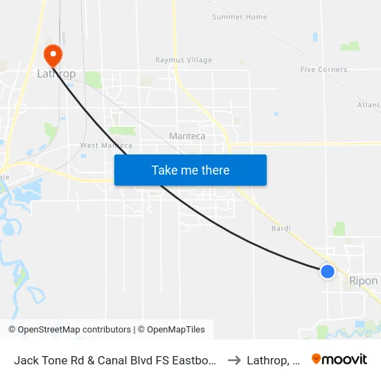 Jack Tone Rd & Canal Blvd FS Eastbound to Lathrop, CA map
