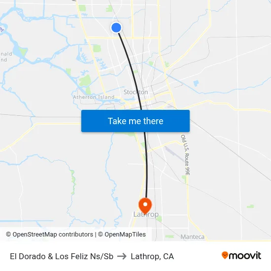 El Dorado & Los Feliz Ns/Sb to Lathrop, CA map