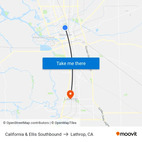 California & Ellis Southbound to Lathrop, CA map