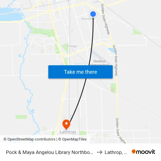 Pock & Maya Angelou Library Northbound to Lathrop, CA map