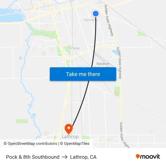 Pock & 8th Southbound to Lathrop, CA map