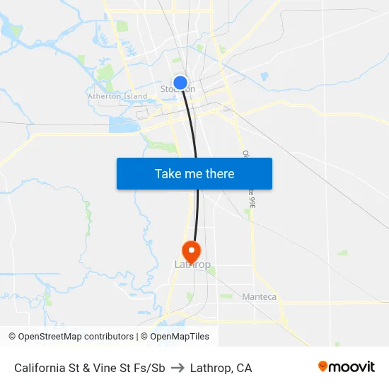 California St & Vine St Fs/Sb to Lathrop, CA map