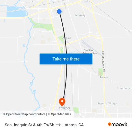 San Joaquin St & 4th Fs/Sb to Lathrop, CA map