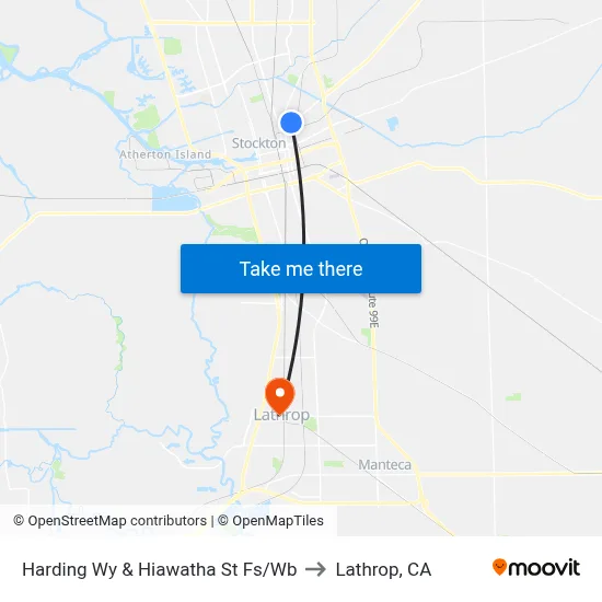 Harding Wy & Hiawatha St Fs/Wb to Lathrop, CA map