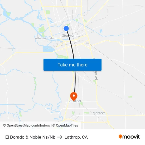 El Dorado & Noble Ns/Nb to Lathrop, CA map