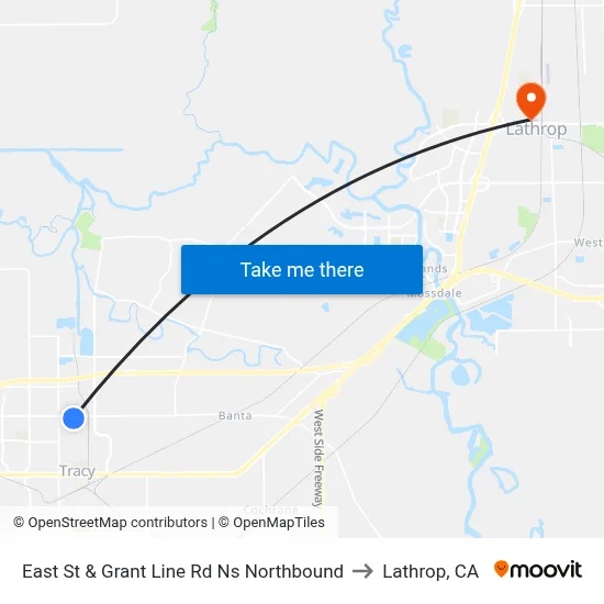 East St & Grant Line Rd Ns Northbound to Lathrop, CA map