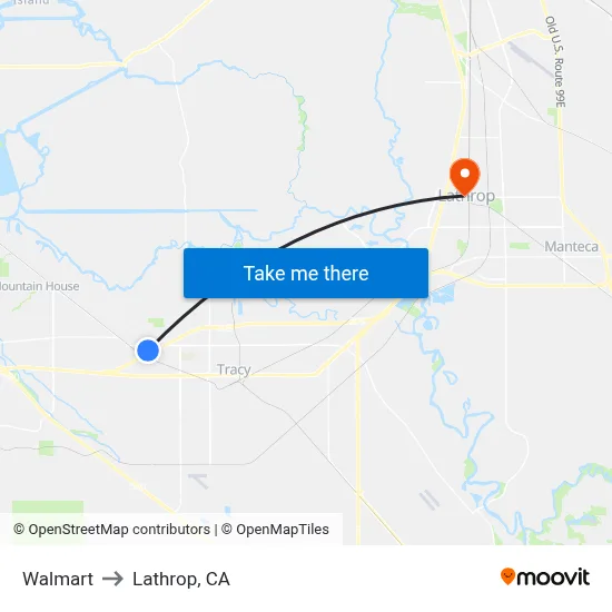 Walmart to Lathrop, CA map