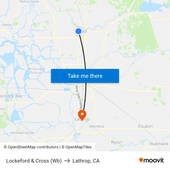 Lockeford & Cross (Wb) to Lathrop, CA map