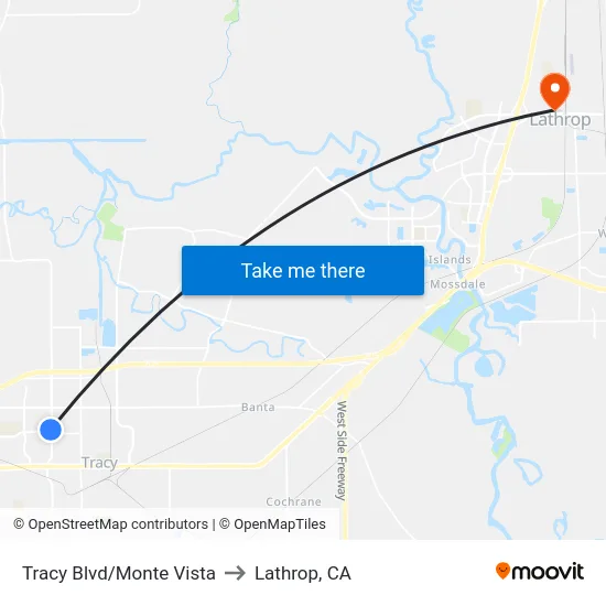 Tracy Blvd/Monte Vista to Lathrop, CA map