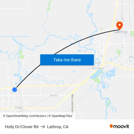Holly Dr/Clover Rd to Lathrop, CA map